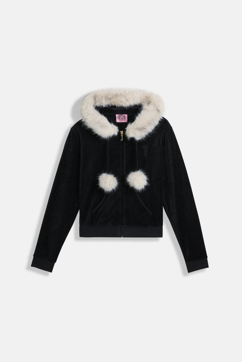 BLACK BAMBOO VELOUR FUR TRIM HOODIE – Juicy Couture UK