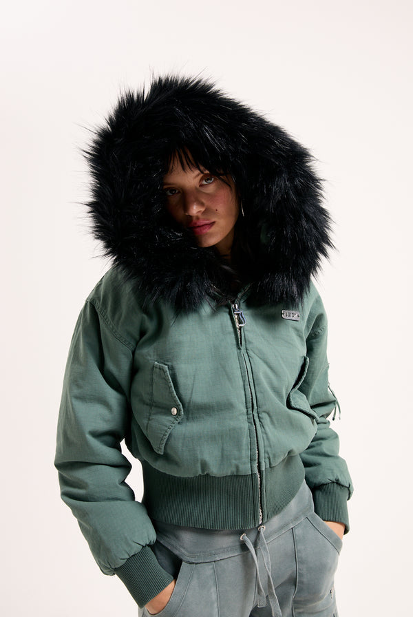 DUCK GREEN TWILL BOMBER JACKET