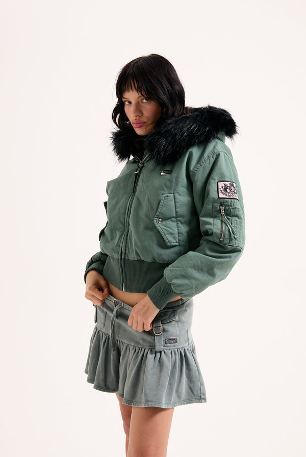 DUCK GREEN TWILL BOMBER JACKET