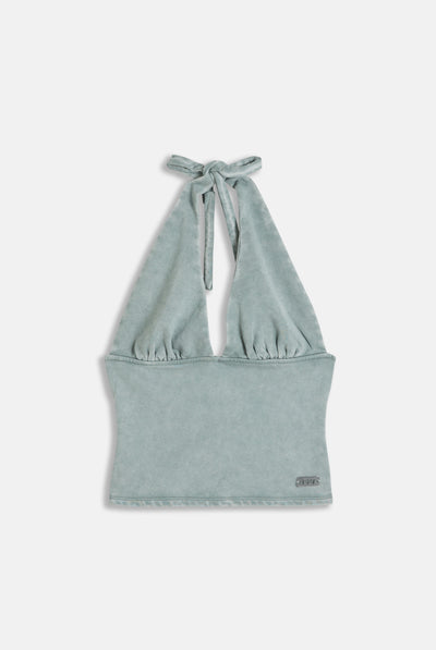 DUCK GREEN WASHED HALTERNECK TOP