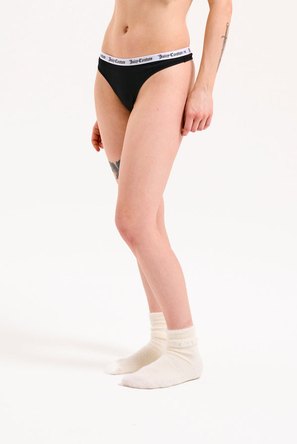 BLACK LOGO COTTON THONG