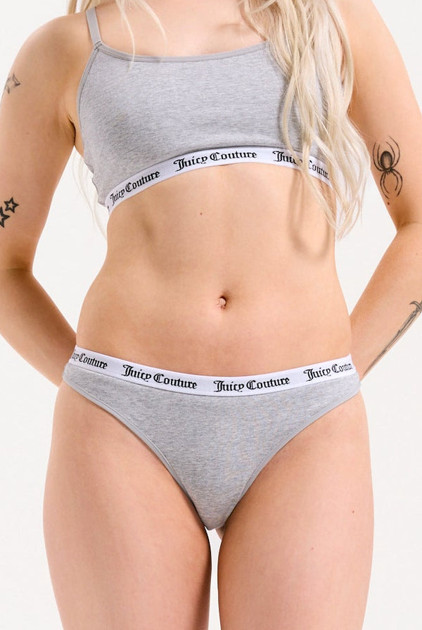 SILVER MARL LOGO COTTON THONG