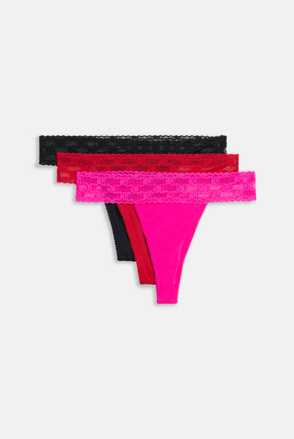3 PACK LACE TRIM THONG
