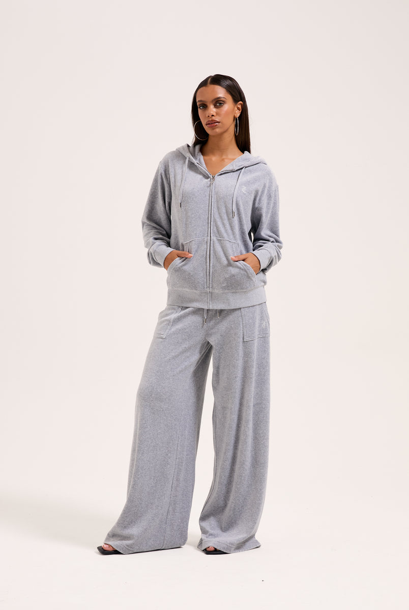 SILVER MARL COTTON VELOUR OVERSIZED HOODIE – Juicy Couture UK