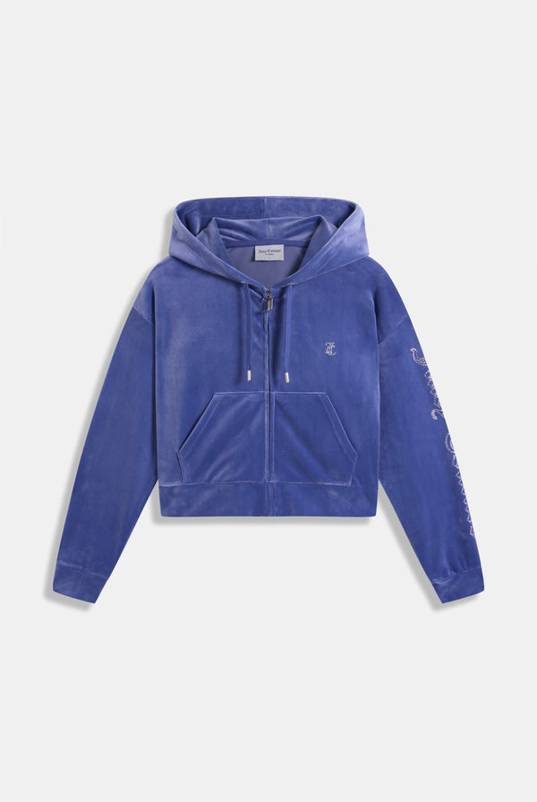 GREY BLUE OUTLINE DIAMANTE OVERSIZED CROPPED HOODIE