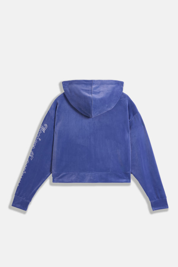 GREY BLUE OUTLINE DIAMANTE OVERSIZED CROPPED HOODIE