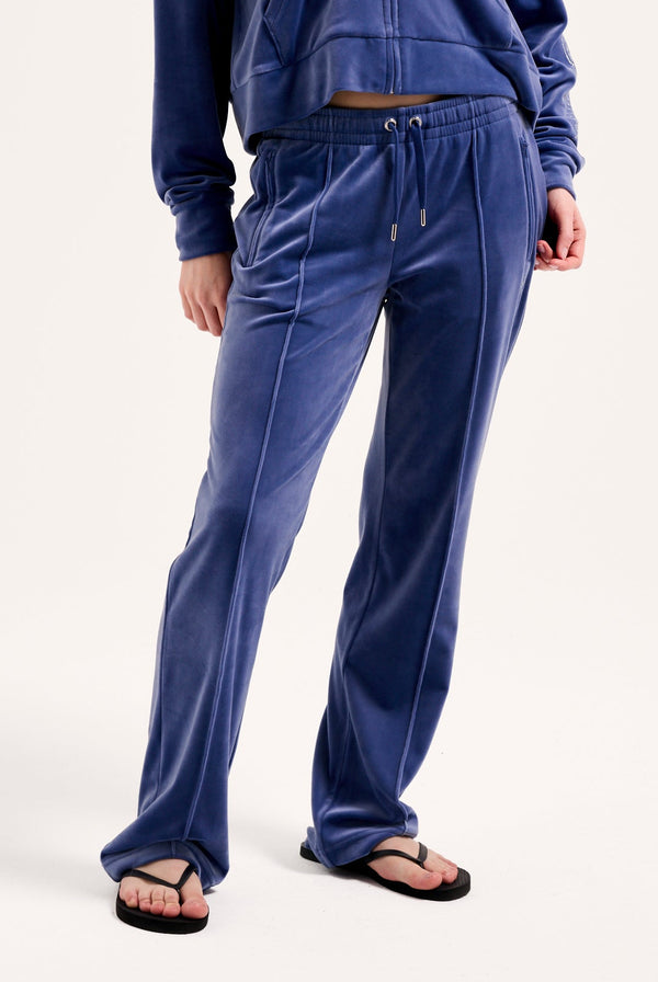 GREY BLUE VELOUR OUTLINE DIAMANTÉ TRACKSUIT BOTTOM