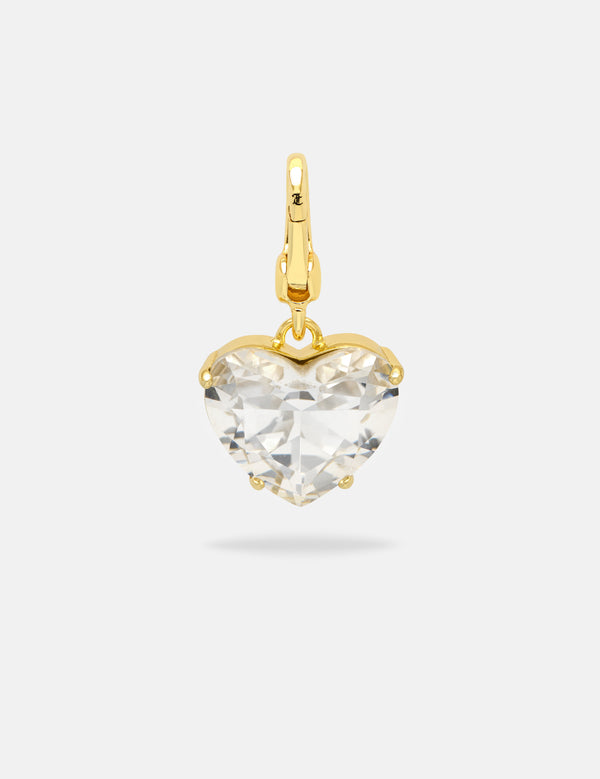 CLEAR CRYSTAL HEART & GOLD DROP CHARM
