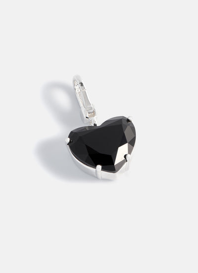 BLACK CRYSTAL HEART & SILVER DROP CHARM