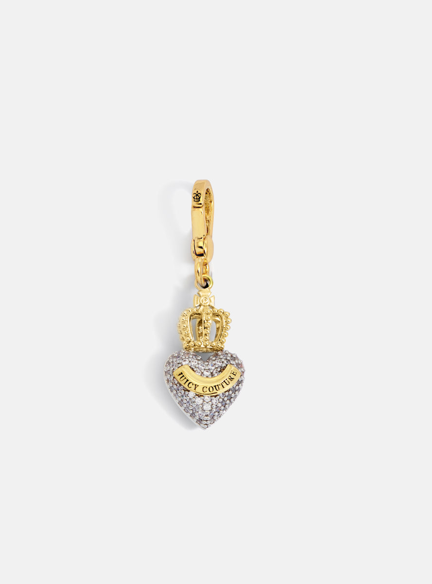 Gold Tone Crystal Crown & Heart Charm with Clasp for Charm