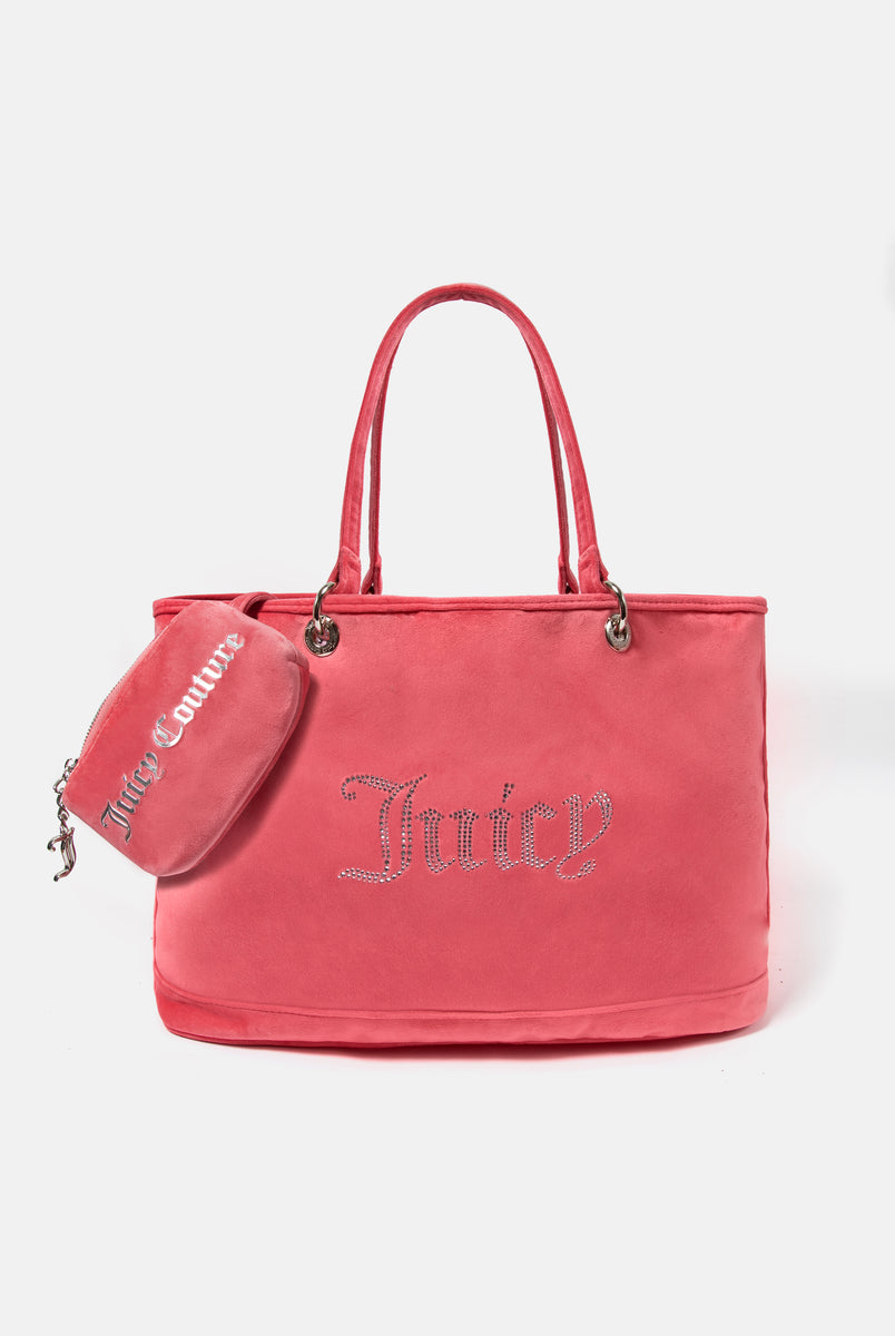 HOT PINK VELOUR DIAMANTE LARGE SHOPPER BAG Juicy Couture UK