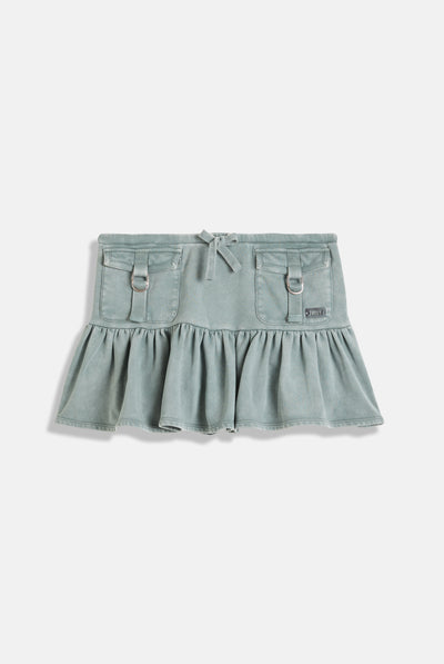 DUCK GREEN WASHED RUFFLE MINI SKIRT