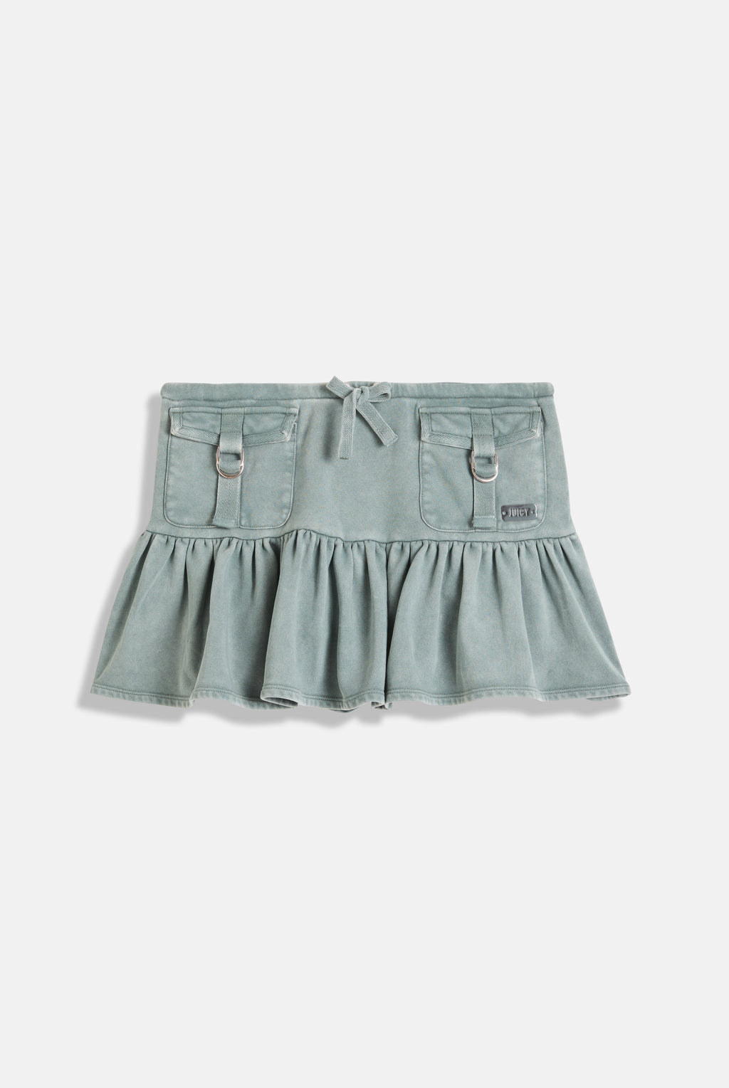 DUCK GREEN WASHED RUFFLE MINI SKIRT