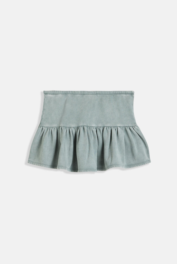 DUCK GREEN WASHED RUFFLE MINI SKIRT