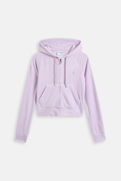 PASTEL LILAC DIAMANTÉ VELOUR ZIP-THROUGH HOODIE