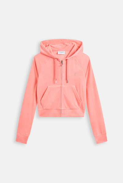GEORGIA PEACH DIAMANTÉ VELOUR ZIP-THROUGH HOODIE