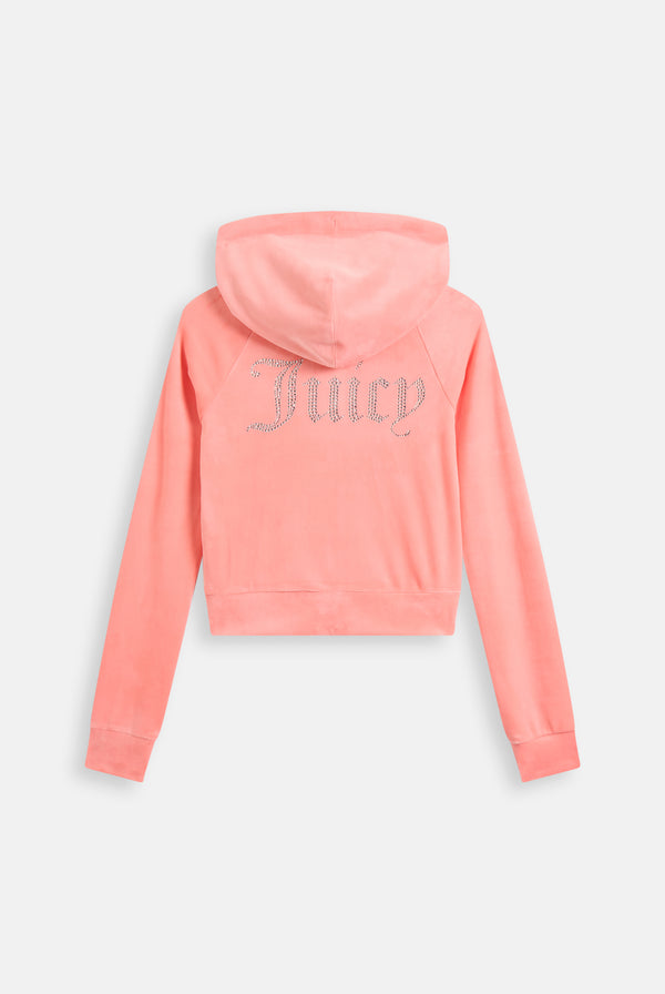 GEORGIA PEACH DIAMANTÉ VELOUR ZIP-THROUGH HOODIE