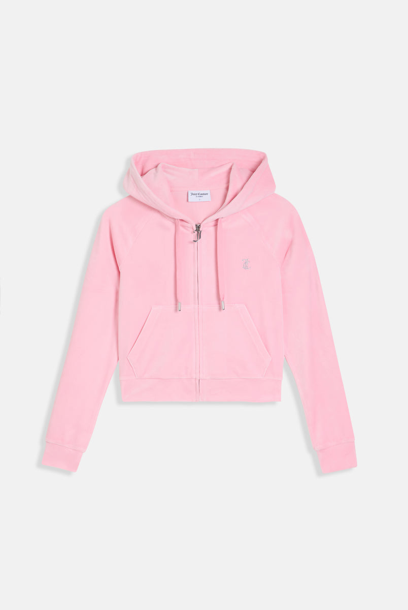 JUICY PINK DIAMANTÉ VELOUR ZIP-THROUGH HOODIE – Juicy Couture UK