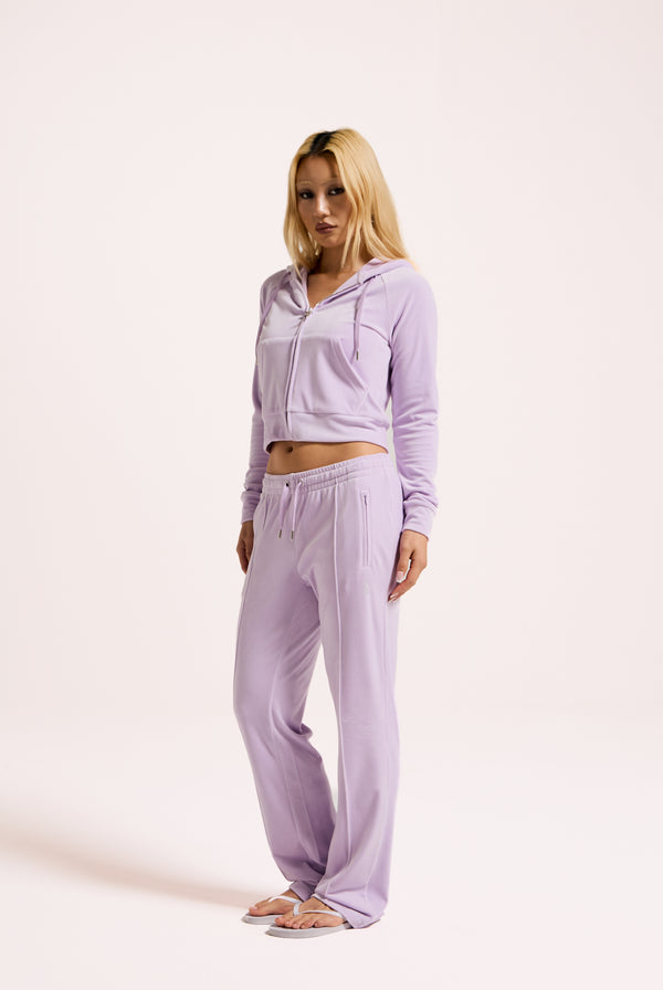 PASTEL LILAC VELOUR DIAMANTÉ TRACKSUIT BOTTOM