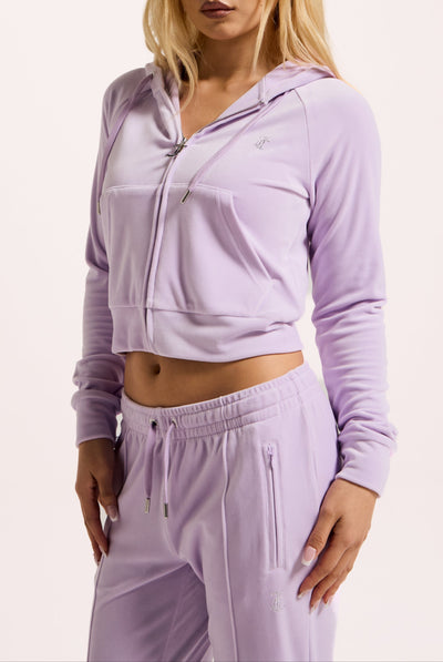 PASTEL LILAC DIAMANTÉ VELOUR ZIP-THROUGH HOODIE