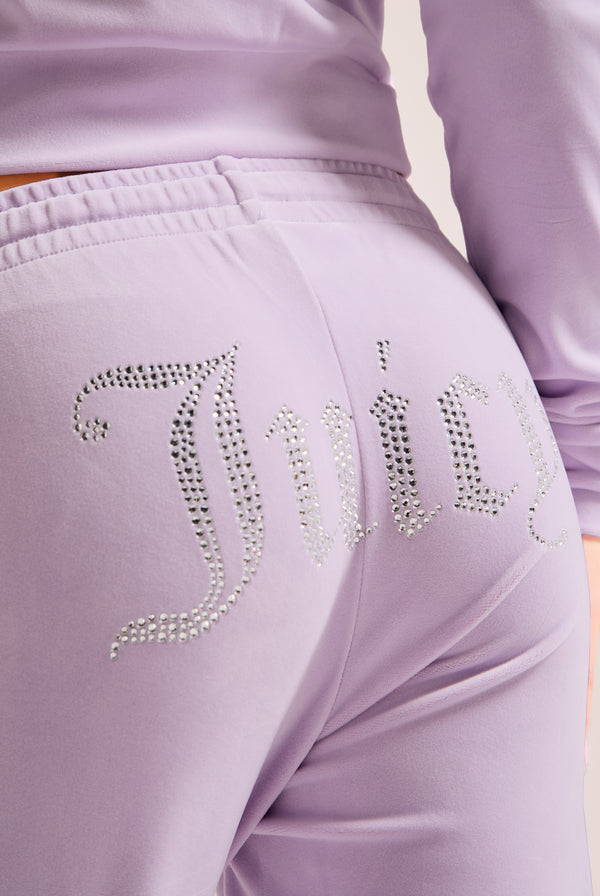 PASTEL LILAC VELOUR DIAMANTÉ TRACKSUIT BOTTOM