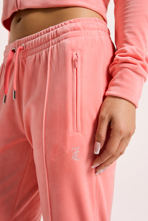 GEORGIA PEACH VELOUR DIAMANTÉ TRACKSUIT BOTTOM