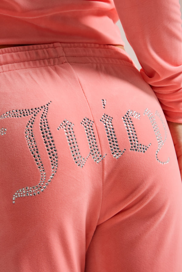 GEORGIA PEACH VELOUR DIAMANTÉ TRACKSUIT BOTTOM