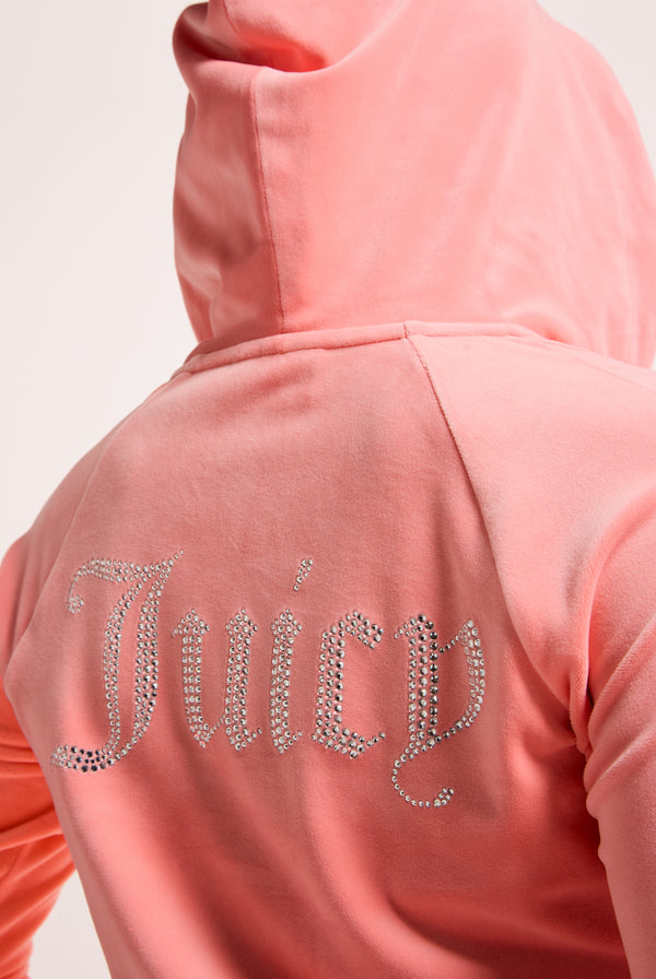 GEORGIA PEACH DIAMANTÉ VELOUR ZIP-THROUGH HOODIE