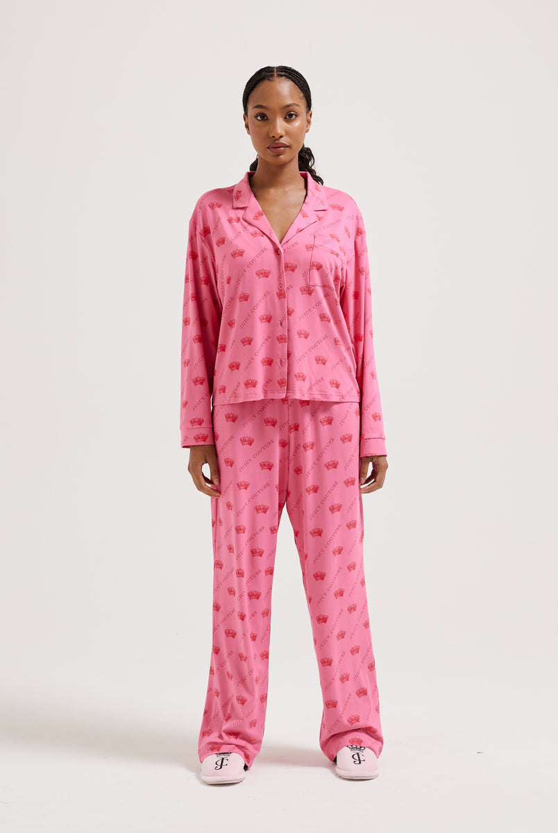 PINK CROWN PRINT PYJAMA BOTTOMS