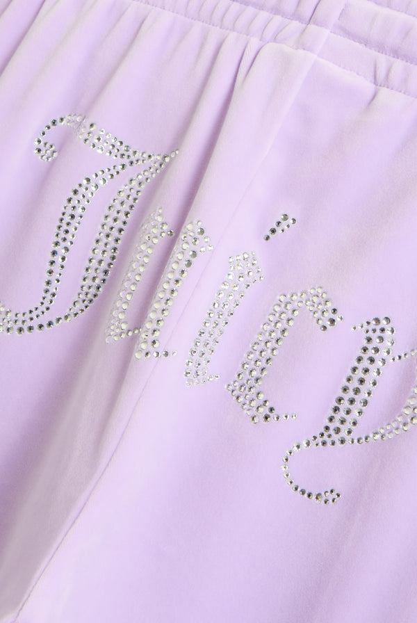 PASTEL LILAC VELOUR DIAMANTÉ TRACKSUIT BOTTOM