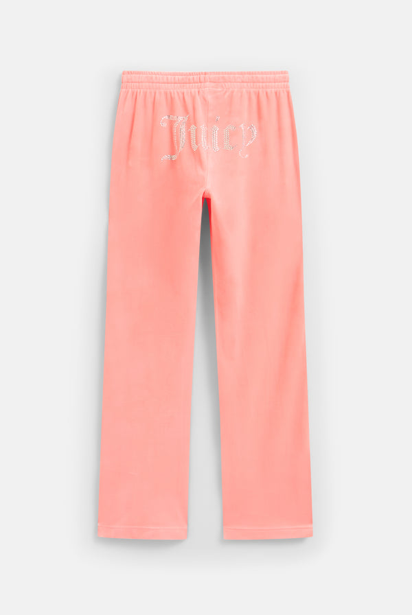 GEORGIA PEACH VELOUR DIAMANTÉ TRACKSUIT BOTTOM