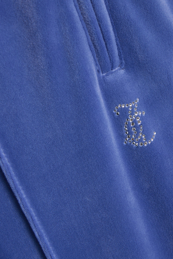 GREY BLUE VELOUR OUTLINE DIAMANTÉ TRACKSUIT BOTTOM