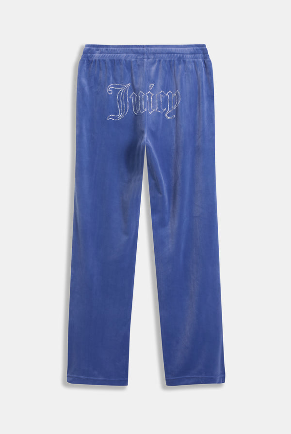 GREY BLUE VELOUR OUTLINE DIAMANTÉ TRACKSUIT BOTTOM