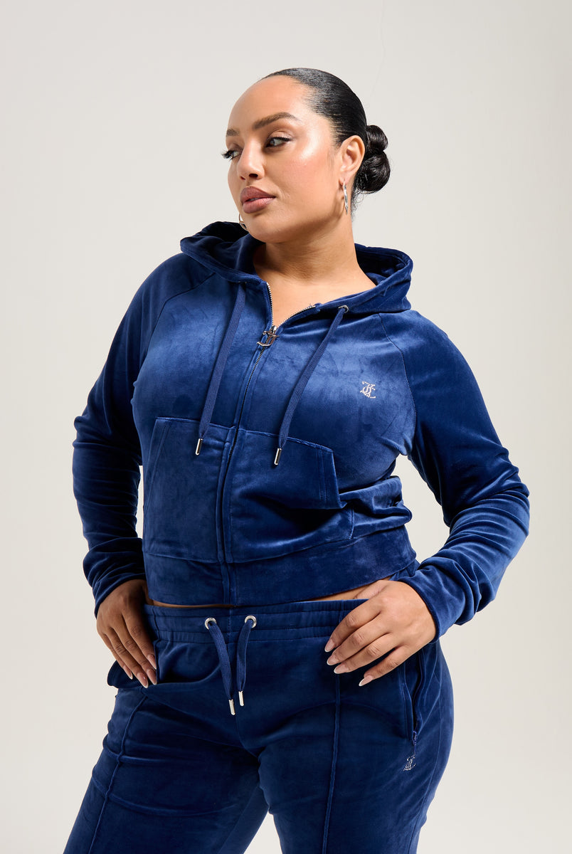 BLUE DEPTHS DIAMANTÉ VELOUR ZIP-THROUGH HOODIE – Juicy Couture UK