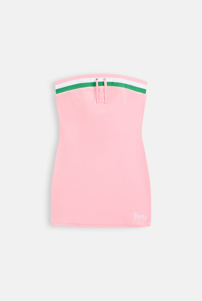 JUICY PINK RECYCLED VELOUR MINI BANDEAU DRESS