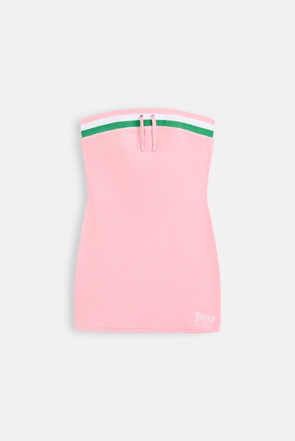JUICY PINK RECYCLED VELOUR MINI BANDEAU DRESS