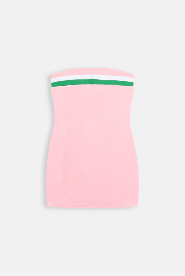 JUICY PINK RECYCLED VELOUR MINI BANDEAU DRESS