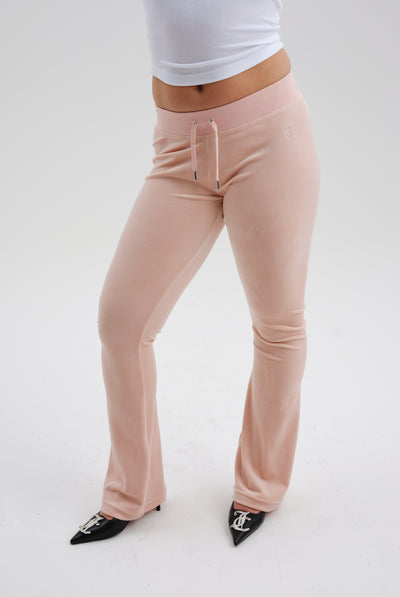 PALE PINK LOW RISE FLARE CLASSIC VELOUR TRACK PANT