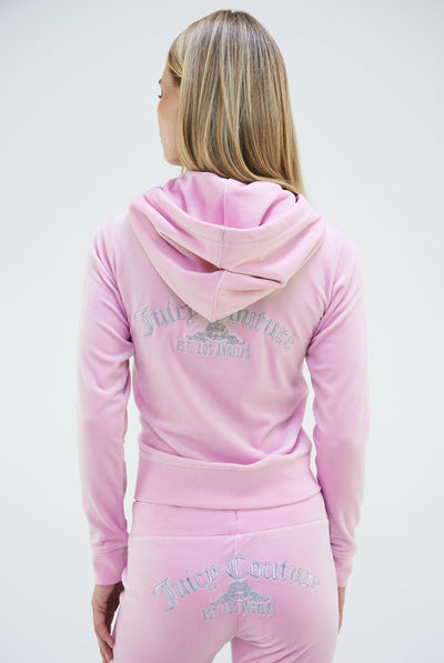 CHERRY BLOSSOM ARCH EMBROIDERED ZIP THROUGH CLASSIC VELOUR HOODIE