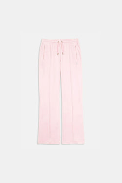 Displays the Almond Blossom 'Juicy' branded velour diamanté tracksuit bottom 