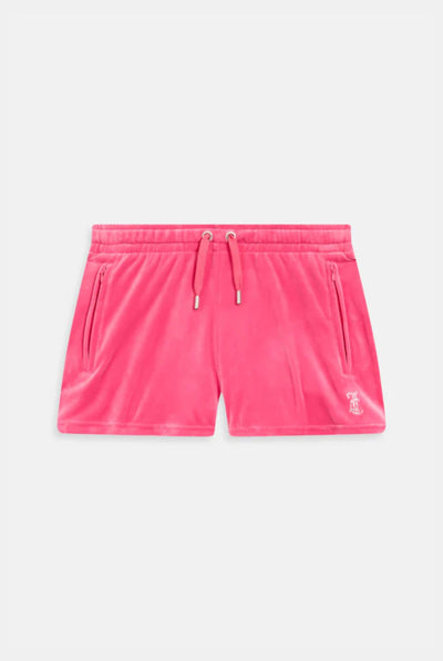 HOT PINK VELOUR DIAMANTÉ TRACK SHORTS