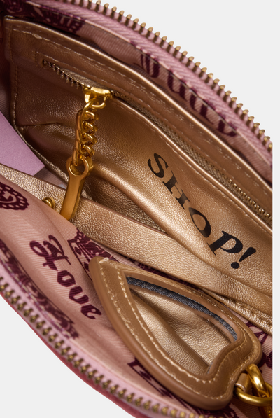 DARK RED CREST EMBROIDERED SHOULDER BAG