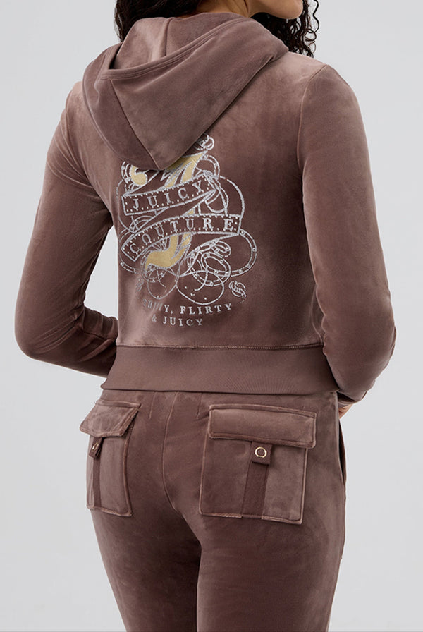 PEWTER HERITAGE THIRTY CROPPED VELOUR TRACK JACKET