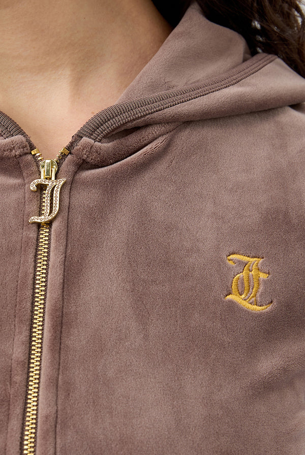 PEWTER HERITAGE THIRTY CROPPED VELOUR TRACK JACKET