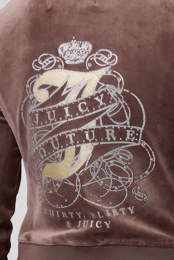 PEWTER HERITAGE THIRTY CROPPED VELOUR TRACK JACKET