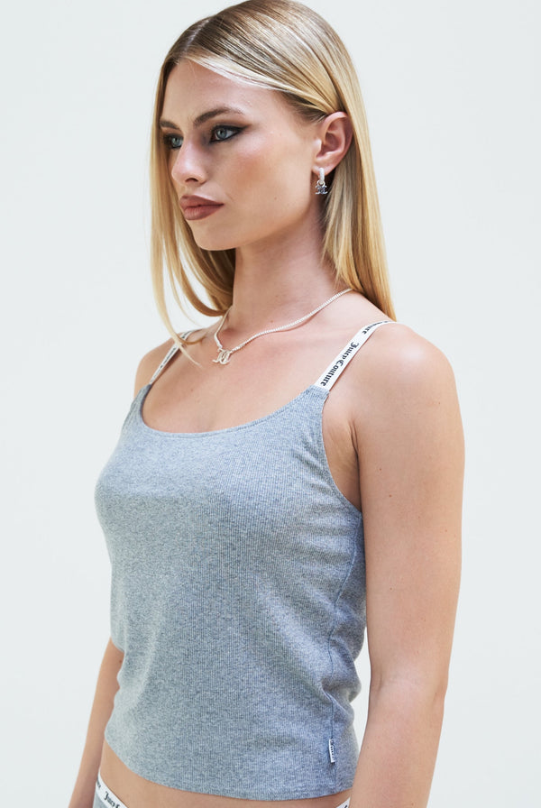 SILVER MARL CONTRAST STRAP RIBBED TANK TOP