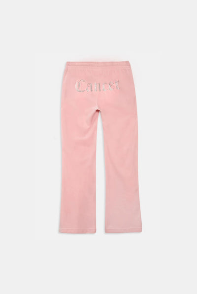 'CANCER' JUICY PINK VELOUR DIAMANTÉ TRACKSUIT BOTTOM