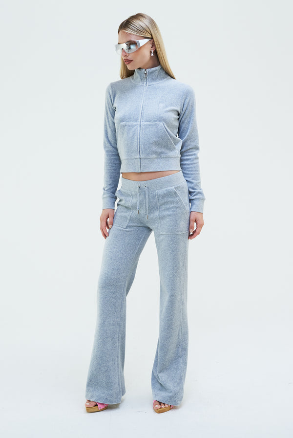 SILVER MARL LOW RISE VELOUR TRACK PANTS