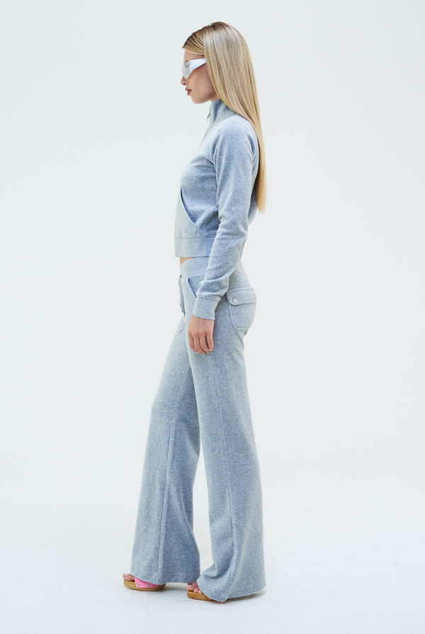 SILVER MARL LOW RISE VELOUR TRACK PANTS