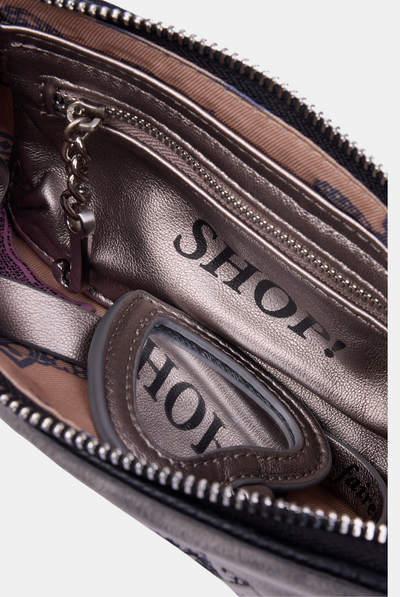 GREY CREST EMBROIDERED SHOULDER BAG